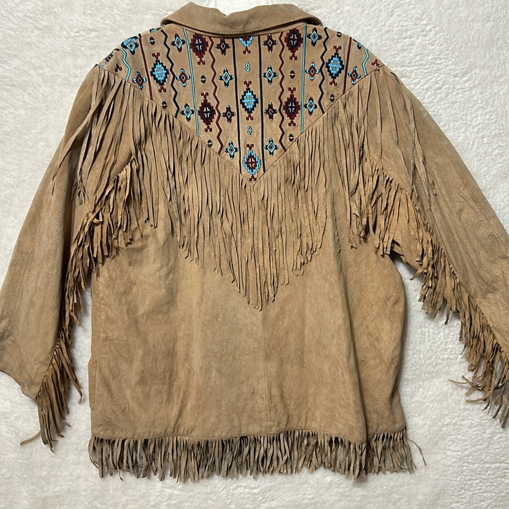 Vintage VAI ACCENTI southwestern embroidered fringed suede jacket size XXL